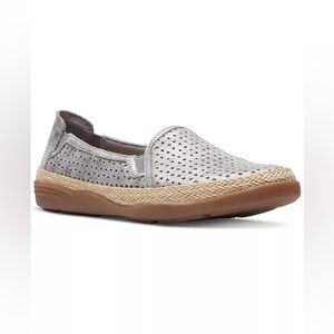 Clarks Slip-On Espadrille Leather Flats in Pewter